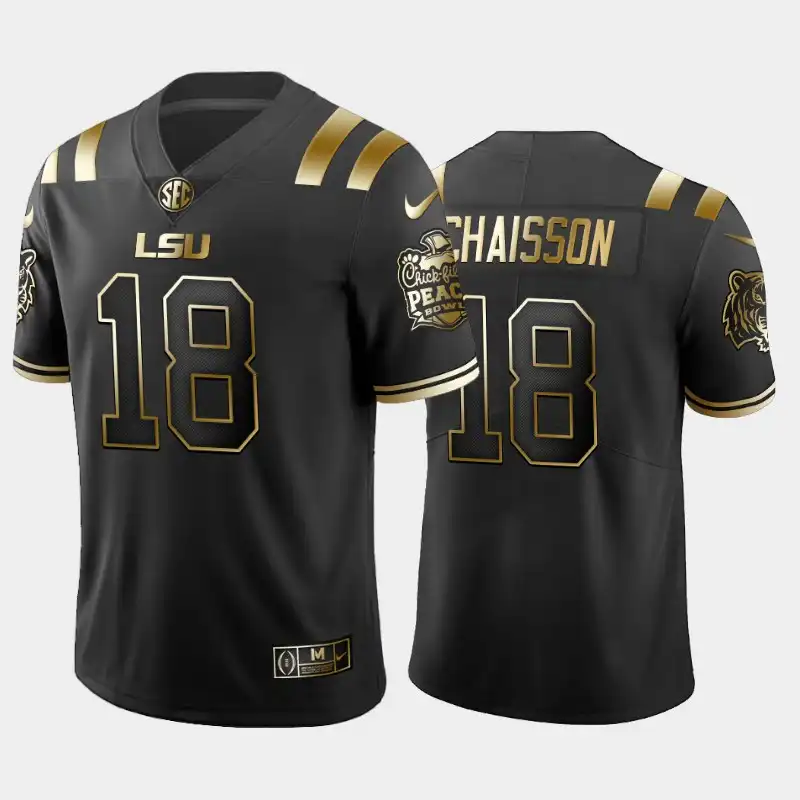 Men's LSU Tigers Chaisson K'Lavon #18 2019-20 Black Peach Bowl Champions Golden Edition NCAA Football Jersey